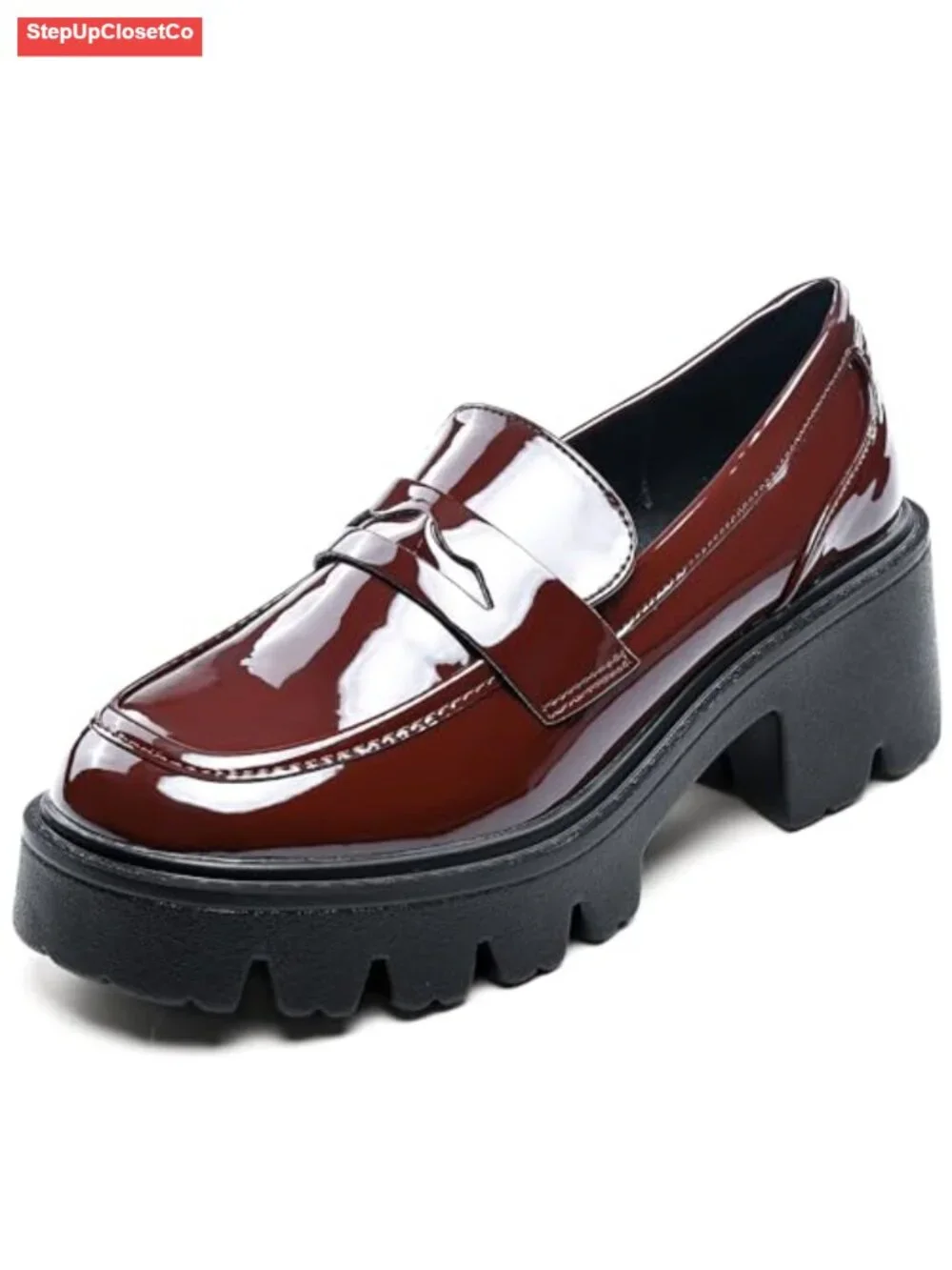 Black Patent Leather Platform Loafers for Women Chunky Slip On Comfort Shoes